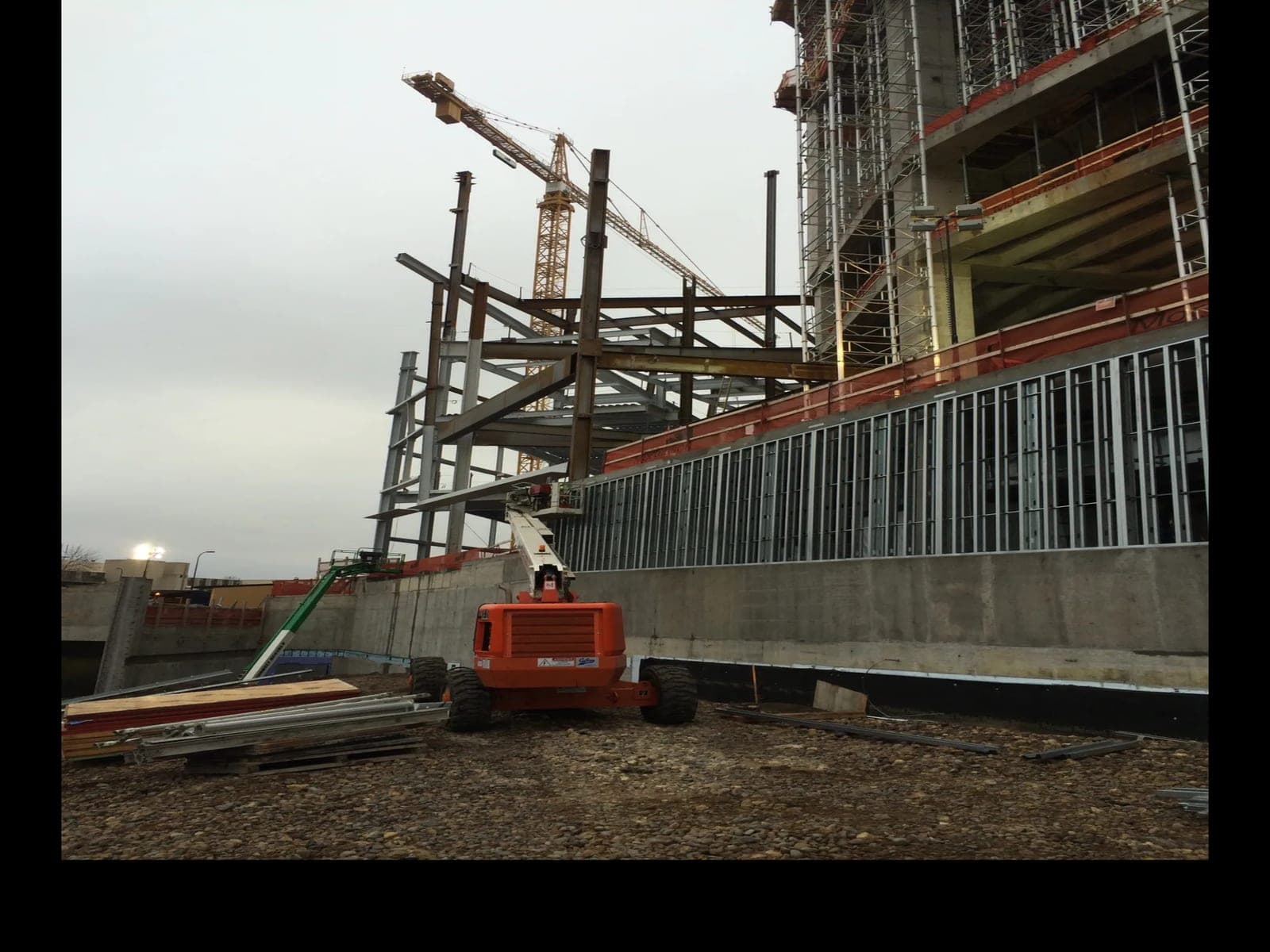 Commercial construction site with steel frame and Action Fastenings supplied fasteners in use